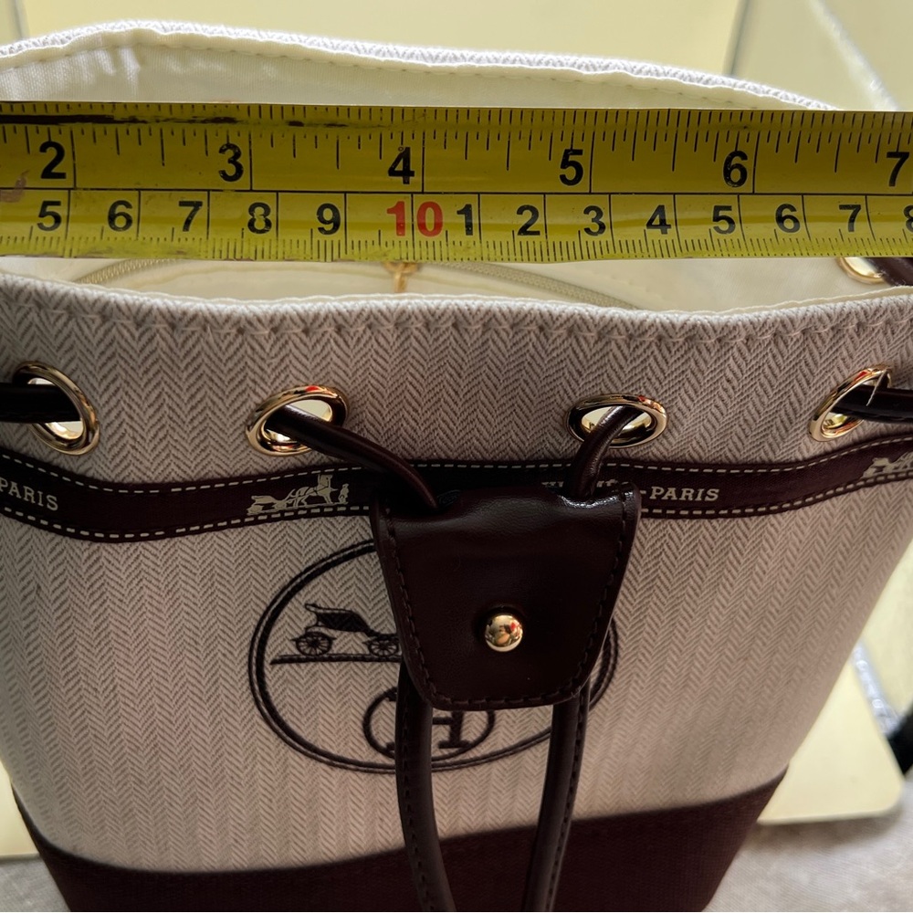 Beautiful Upcycled Hermes Drawstring Repurposed Bucket Bag Tote Luxury New - Picture 9 of 11